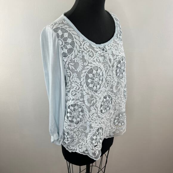 STELLA ROSA Italy Light Blue Cotton Blend Embroidered Long Sleeve Blouse Top M - Picture 3 of 7